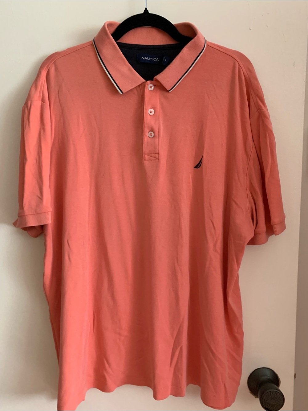 Nautica Men’s Salmon Polo with Contrast-Trim Collar XL
